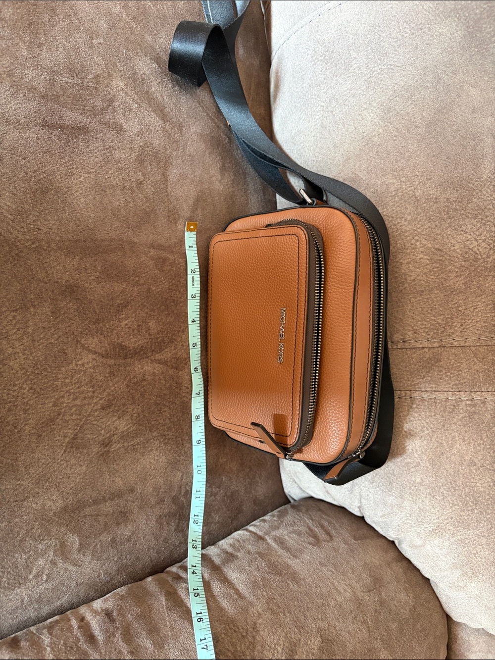 Michael Kors Cognac Pebbled Leather Belt Bag with Black Strap